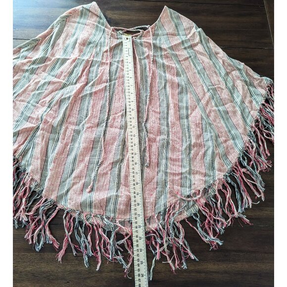 Billabong Striped Fringe Poncho S/M Red/Blue/Tan Beach Cover up Bikini Swimsuit - Picture 4 of 10